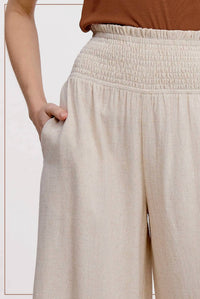La Miel - Olivia Smocked Waist High Waist Pants With Side Pockets