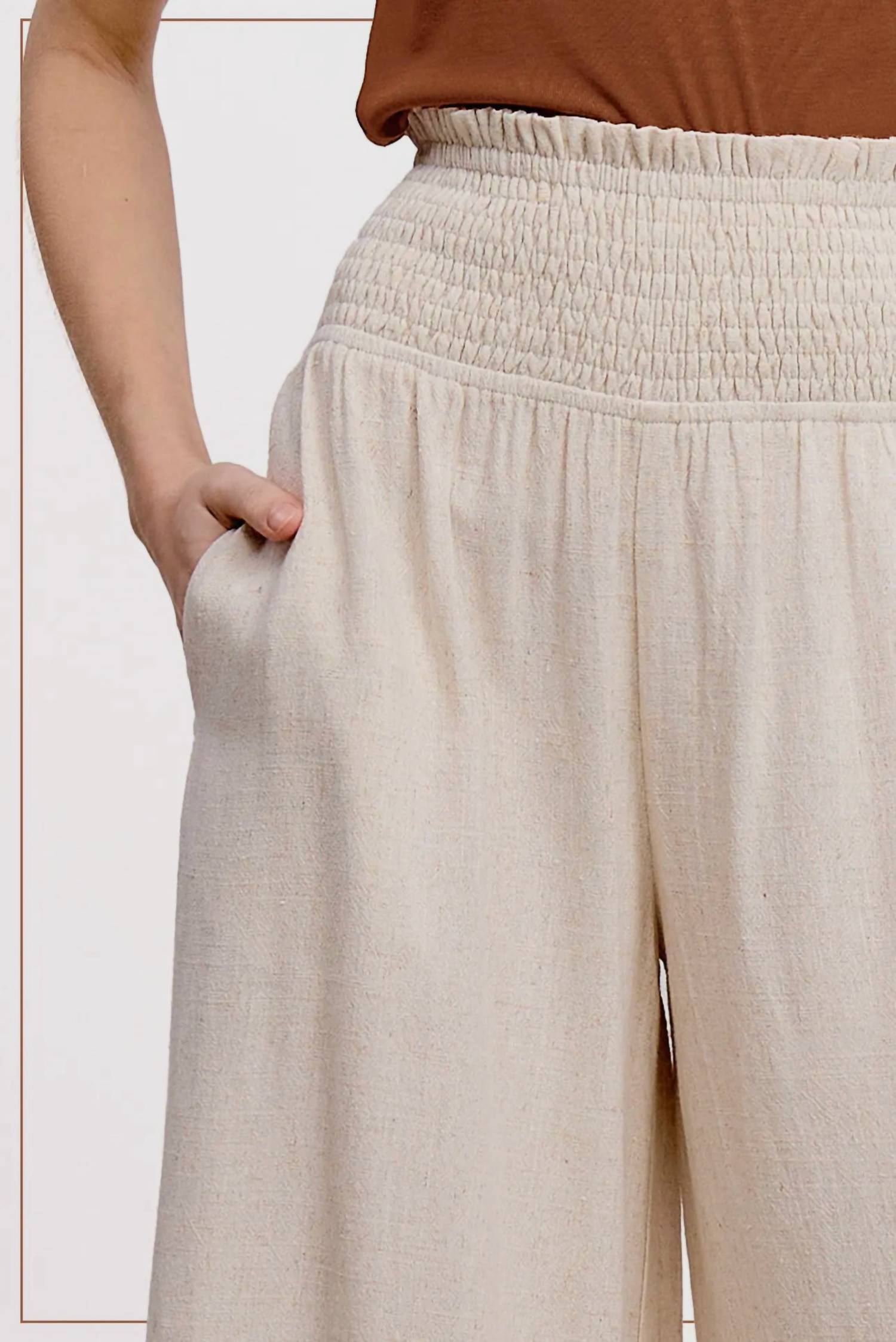 La Miel - Olivia Smocked Waist High Waist Pants With Side Pockets