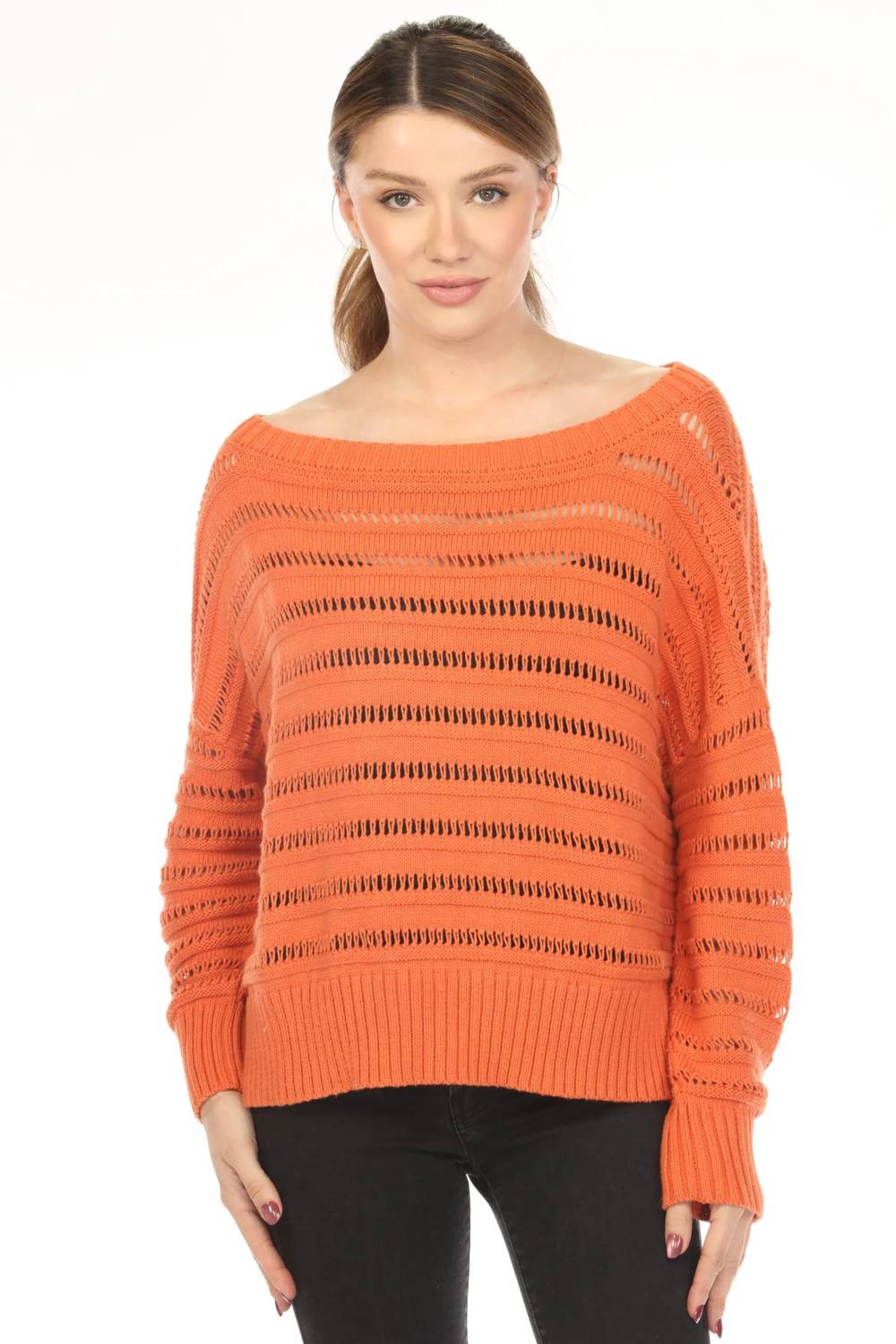 Planet By Lauren G. - Loomed Boat Neck Sweater Top