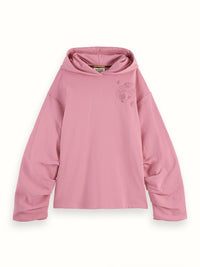 SCOTCH & SODA Women's Gathered Sleeve Oversized Fit Hoodie in cadillac pink - women's top