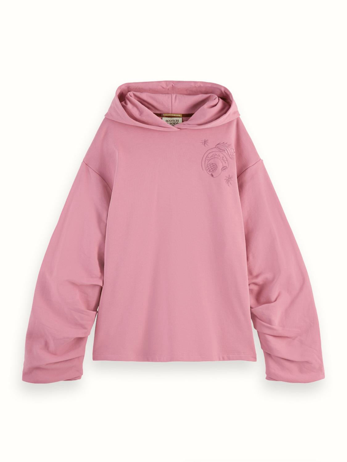SCOTCH & SODA Women's Gathered Sleeve Oversized Fit Hoodie in cadillac pink - women's top