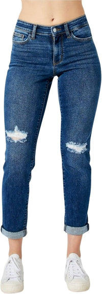Judy Blue - Mid-rise Destroyed Knees Slim Jeans