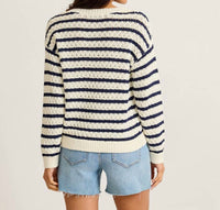 TOMMY BAHAMA Pebblestone Bay Stripe Crewneck Sweater in coconut - women's sweater - detail view