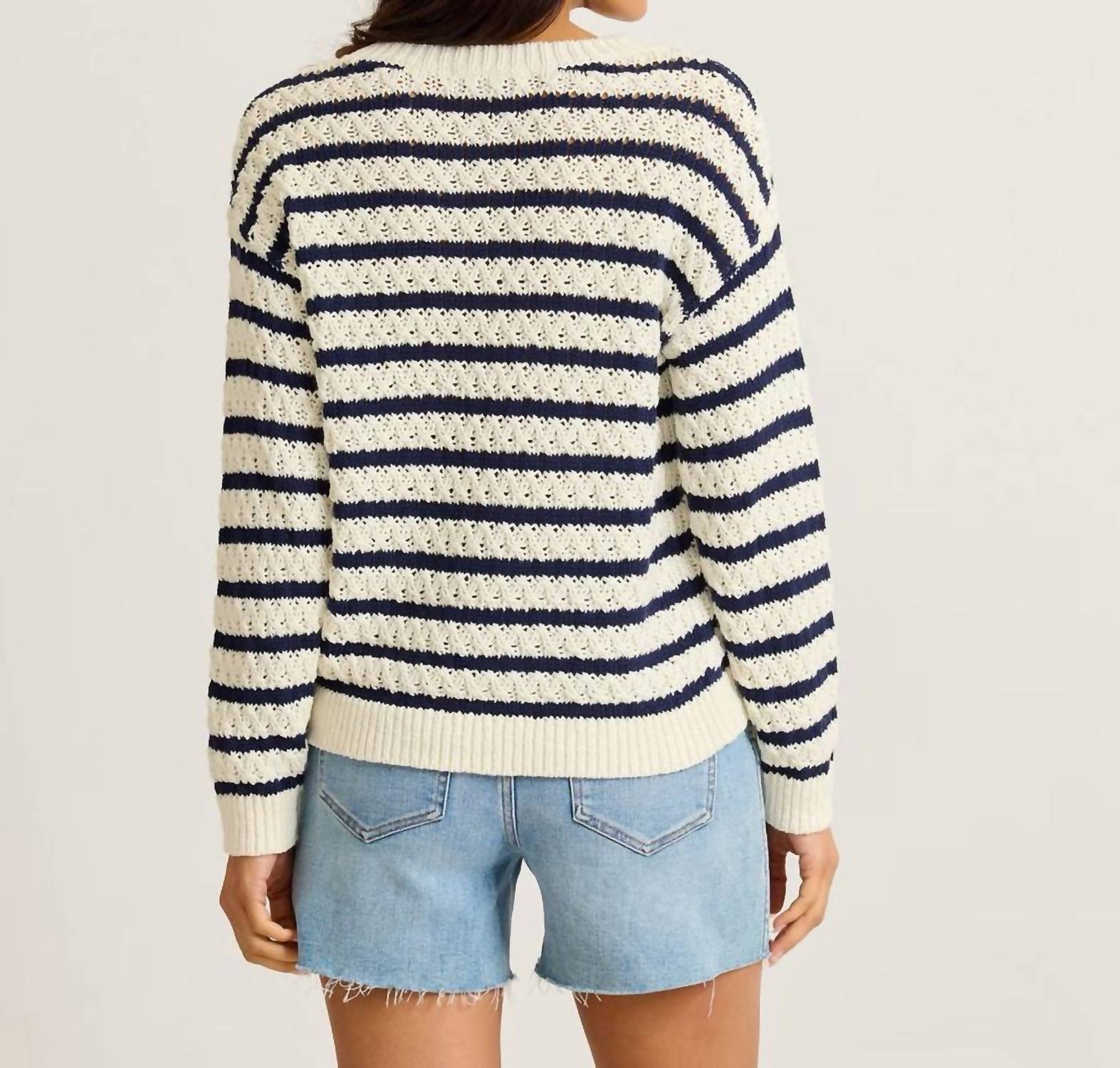 TOMMY BAHAMA Pebblestone Bay Stripe Crewneck Sweater in coconut - women's sweater - detail view