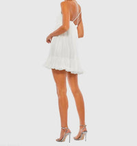 Mac Duggal - Ruffle V-neck Crisscross Mini Dress