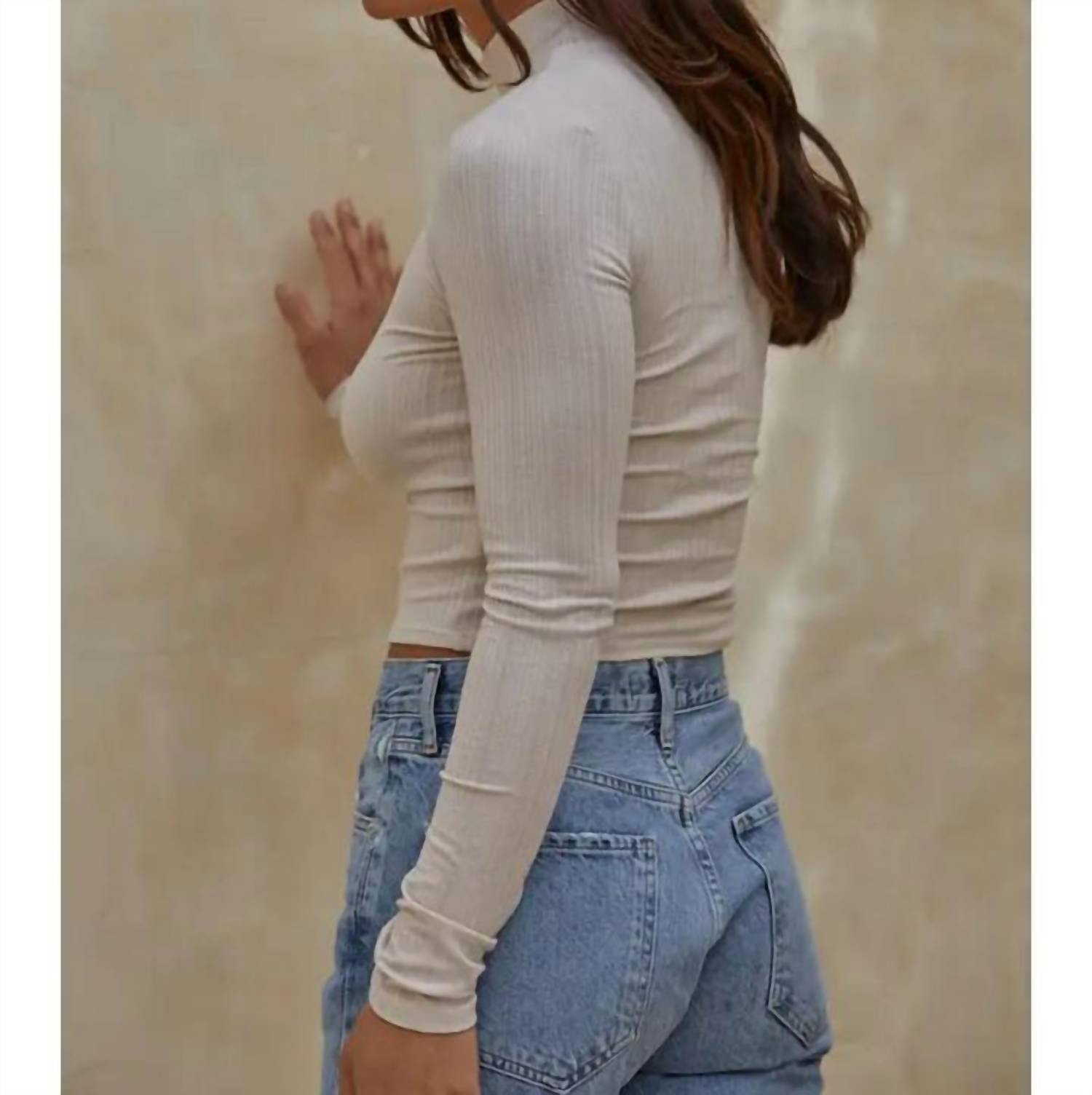 By Together Simply Biased Crop Top in light taupe - women's shirt - detail view