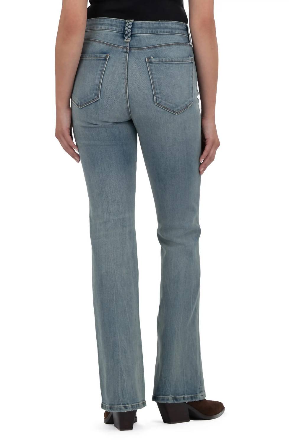 KUT FROM THE KLOTH Ana High Rise Braided Belt Loop Flare Jeans in confidence - women's jeans - detail view