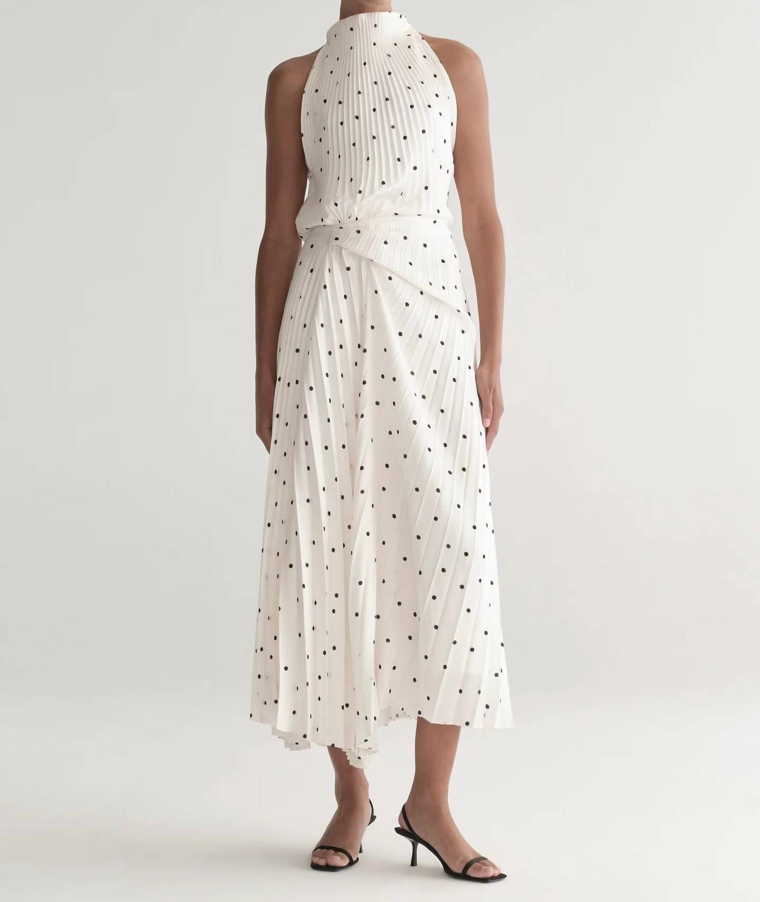 A.L.C. Simona Pleated Midi Dress in cream black - women's dress