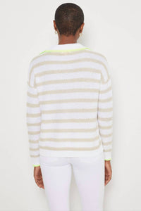 LISA TODD Women's Stripescape Polo Collar Cotton Sweater in white almond - men's sweater - view 4