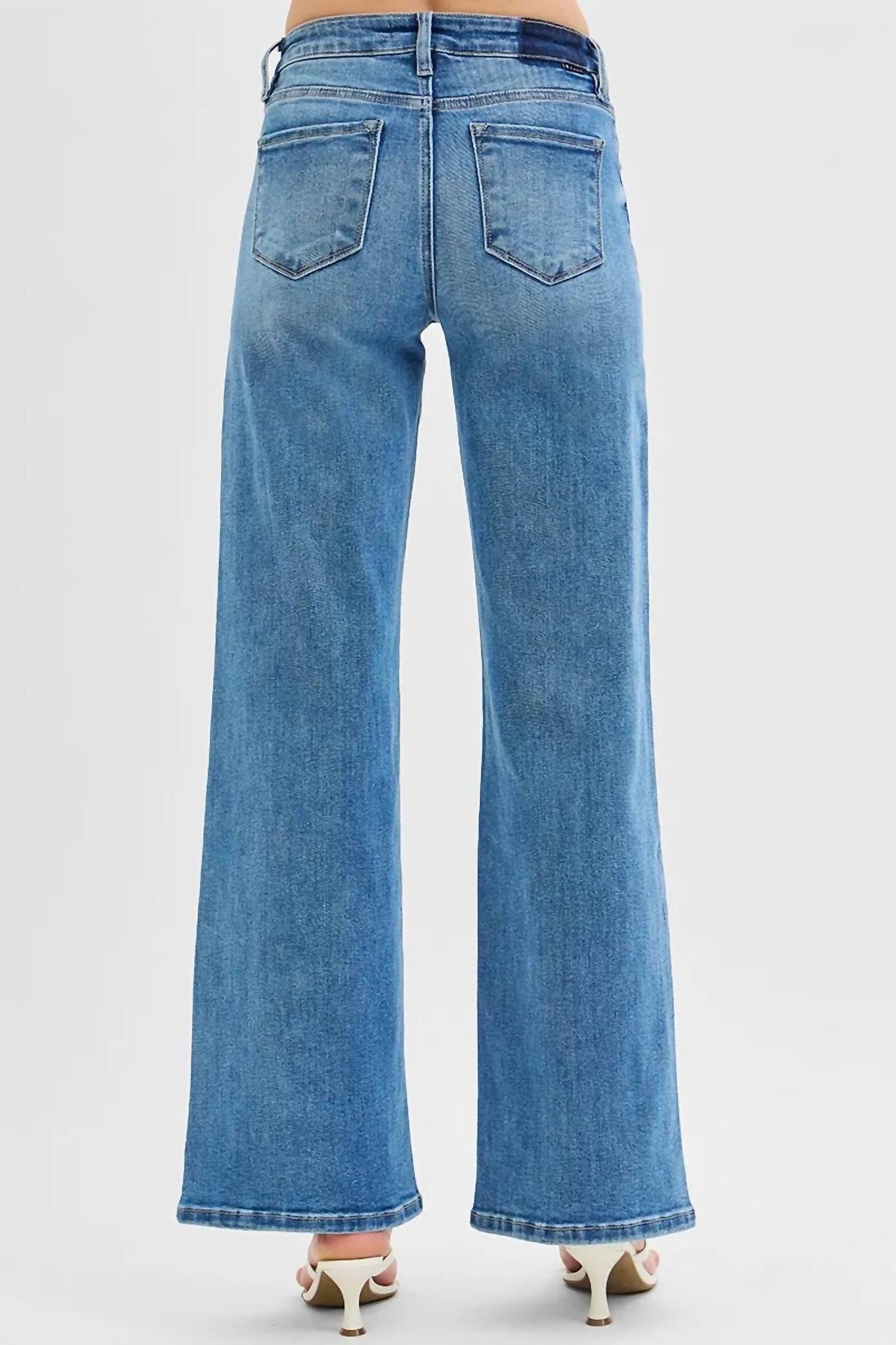 RISEN Low Rise Wide Leg Jeans in med wash - women's jeans - alternate view