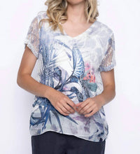 Picadilly - Tropical Print Netted Short Sleeve Top