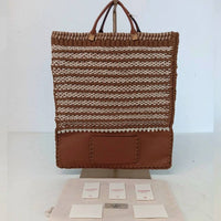 Valentino Garavani Men's Identity Woven Tote Bag Without Detachable Strap in brown beige white - men's bag
