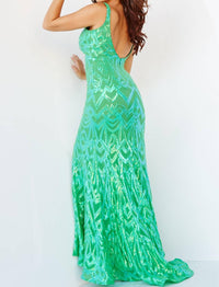 Jovani - Low V Neck Sheath Long Dress