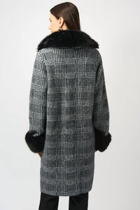 Joseph Ribkoff Feather Yarn Plaid Jacquard Coat in black white 1 - women's jacket - alternate view