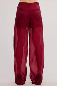 Mimosa Holiday Muse Organza Trouser in burgundy - women's pants - detail view