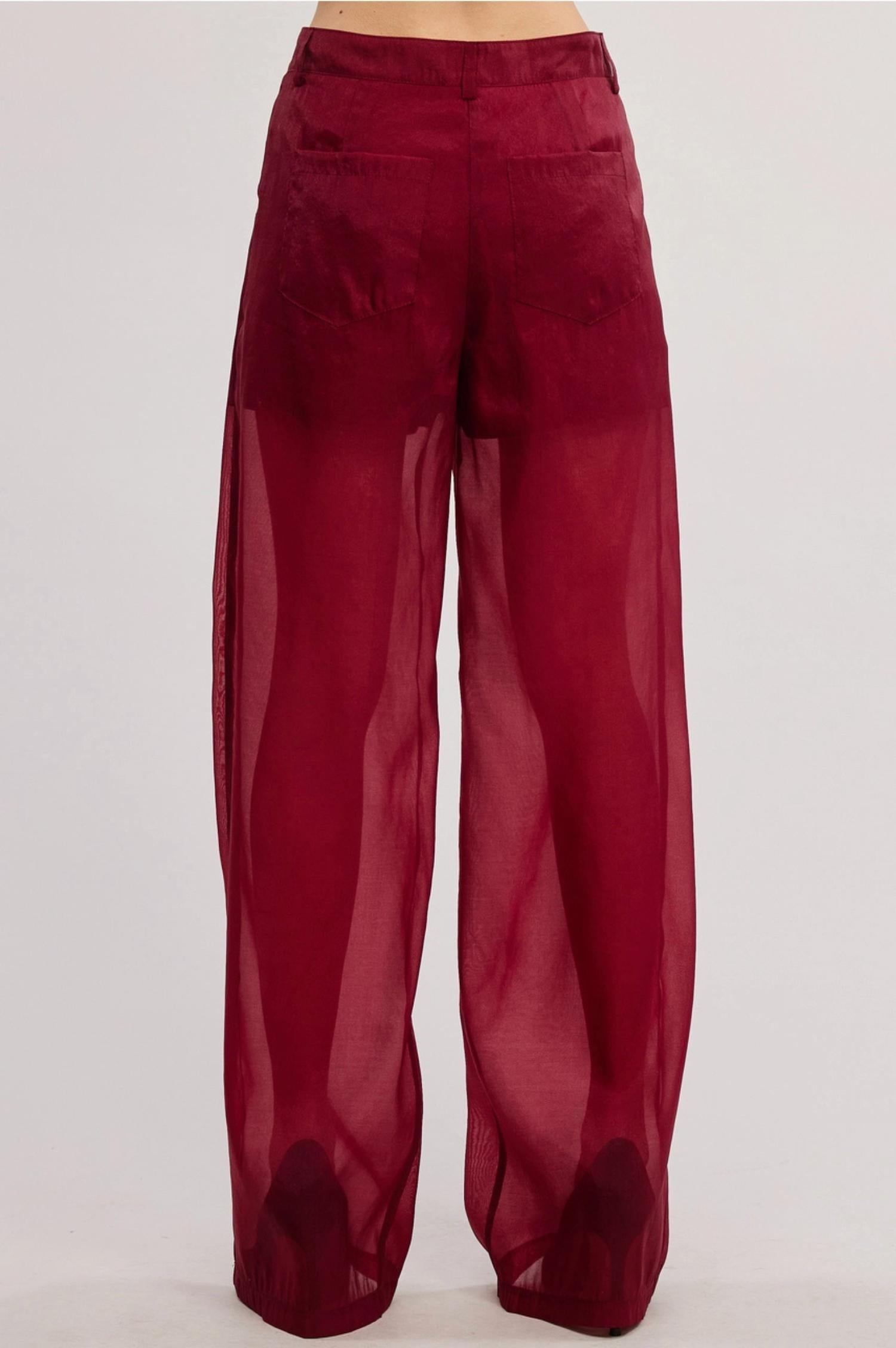 Mimosa Holiday Muse Organza Trouser in burgundy - women's pants - detail view