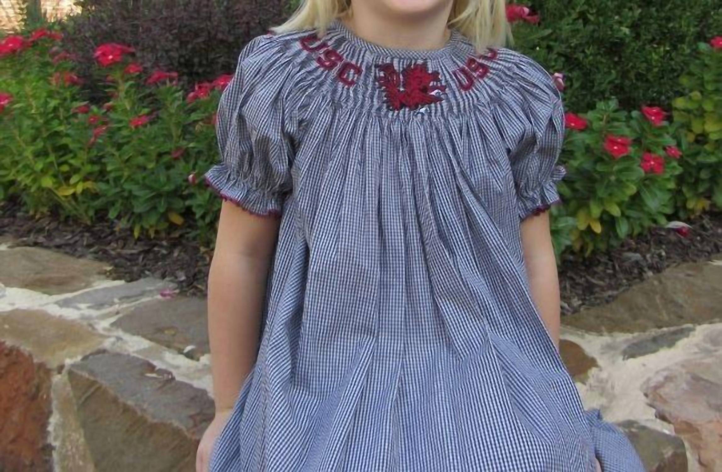 Vive La Fete - Girl's University Of South Carolina Collegiate Gingham Bishop Dress