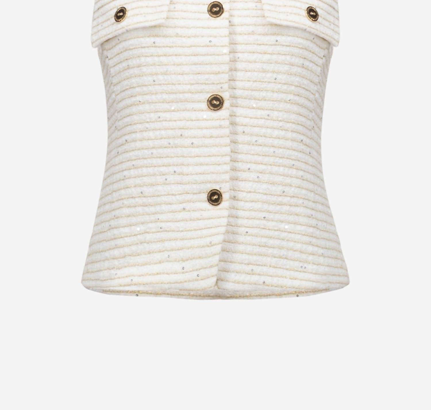 Joseph Ribkoff Bouclé Fitted Vest With Buttons in cream - women's blouse - view 6