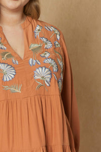 Entro - Floral Embroidered Tiered Dress