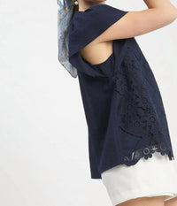 Umgee - Floral Lace Overlay Flutter Sleeve Top