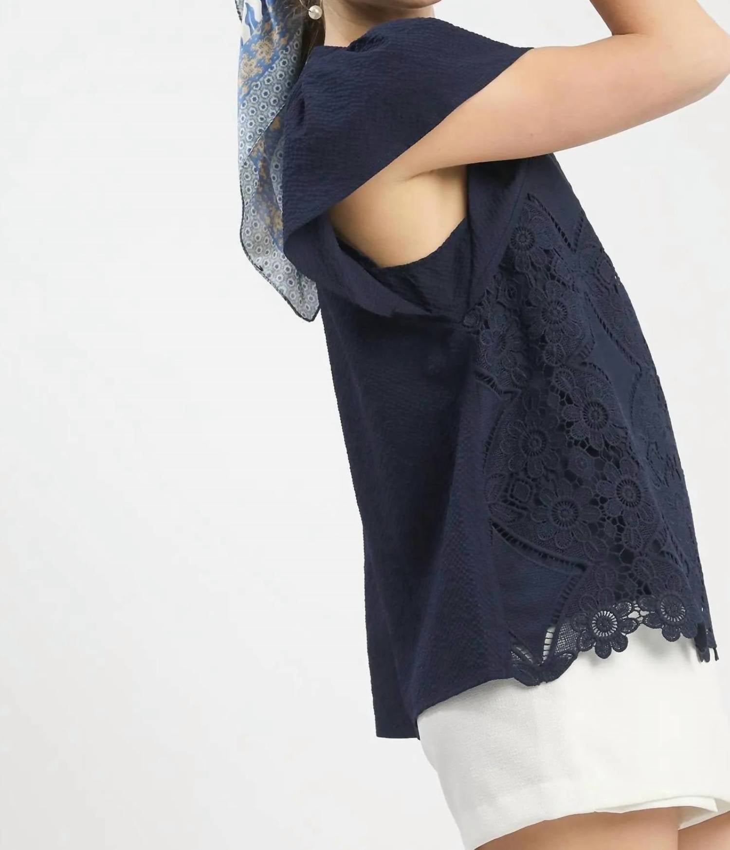 Umgee - Floral Lace Overlay Flutter Sleeve Top