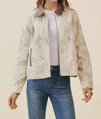Tcec - Floral Print Corduroy Detail Jacket