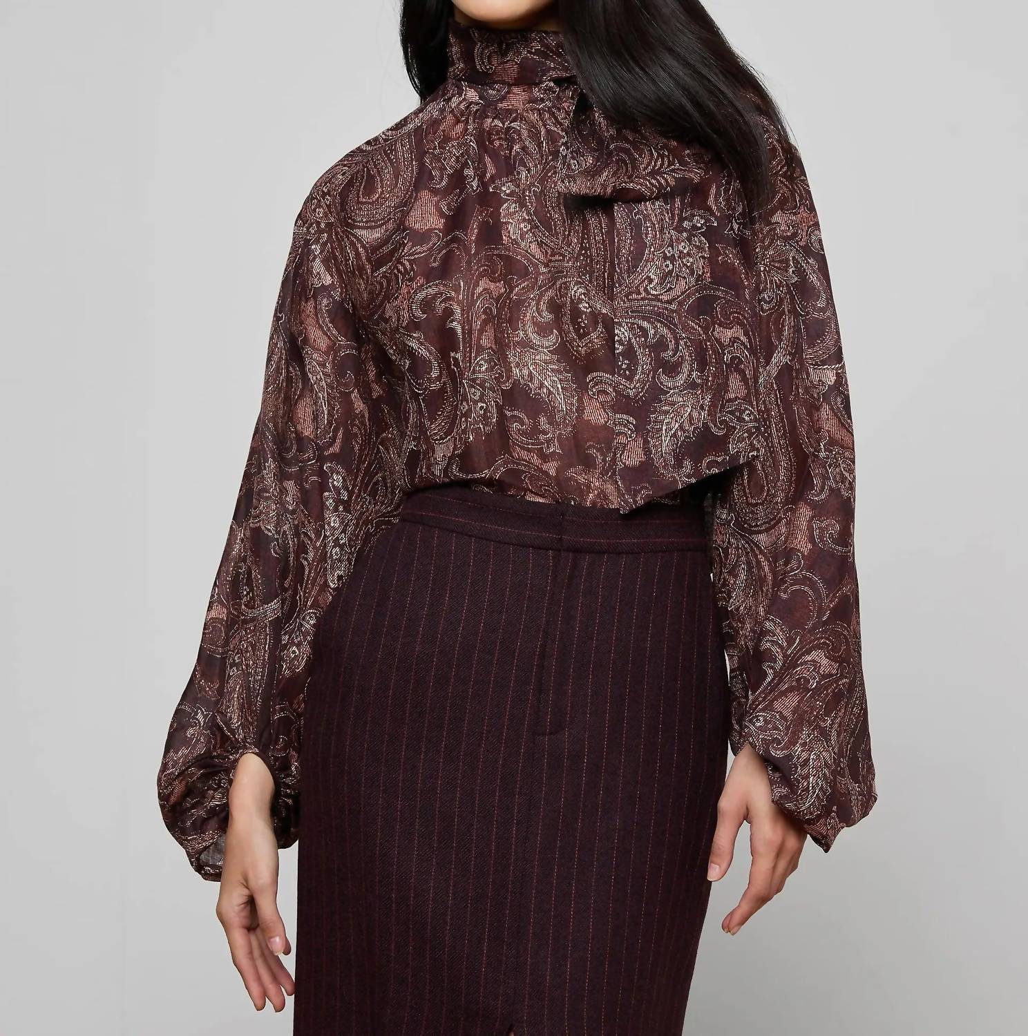 L'Agence Rhett Oversized Blouse in brown etched paisley 1 - women's blouse