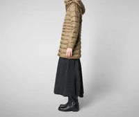 SAVE THE DUCK Reese Hooded Puffer Coat in husk green - women's top - detail view