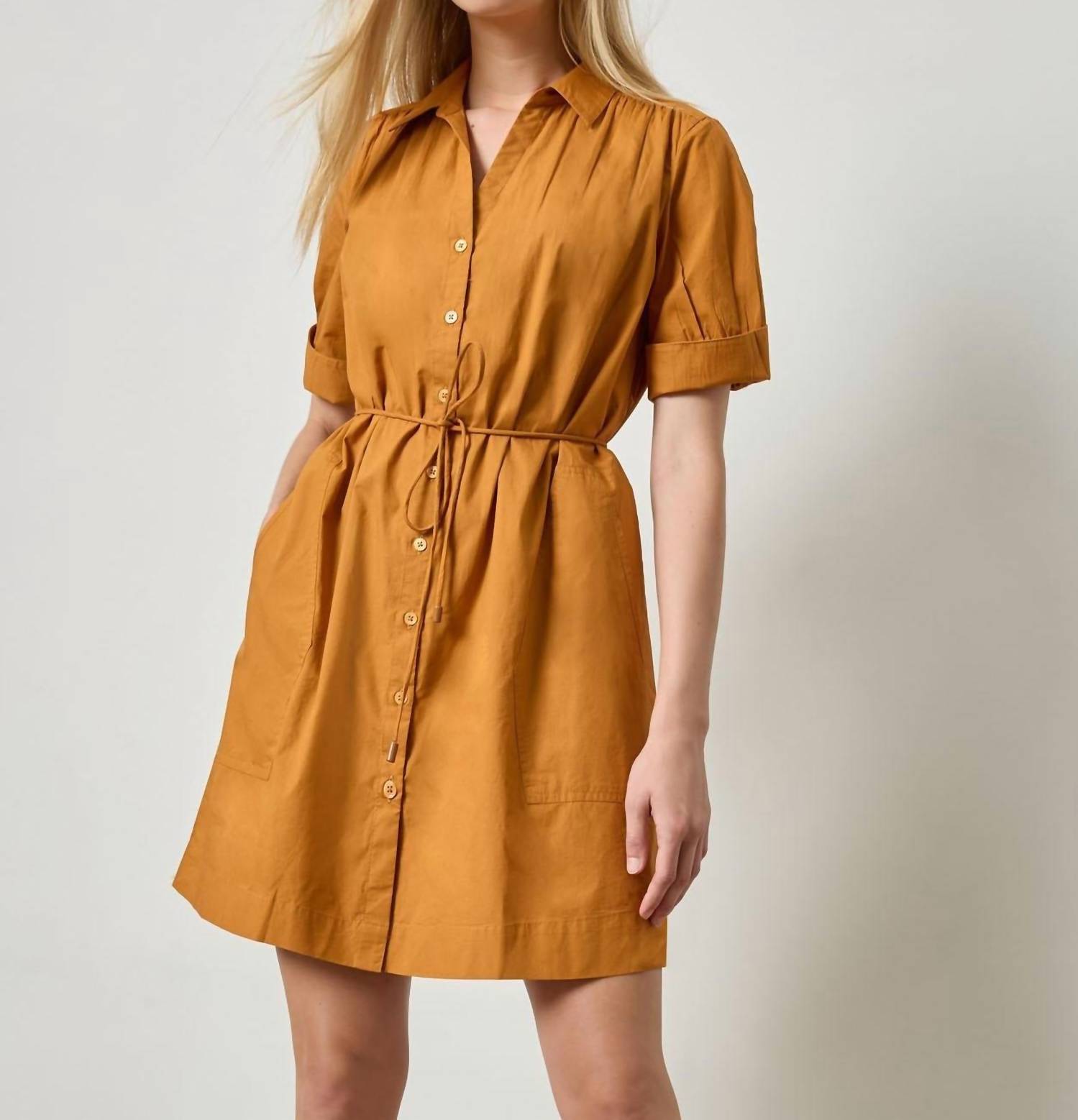 Lilla P - Shirred Sleeve Mini Shirt Dress