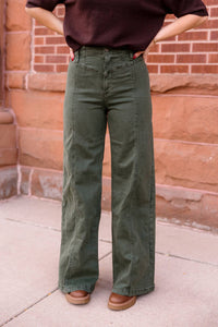 Free People We The Free Libre Wide Leg Jeans in olive - women's jeans