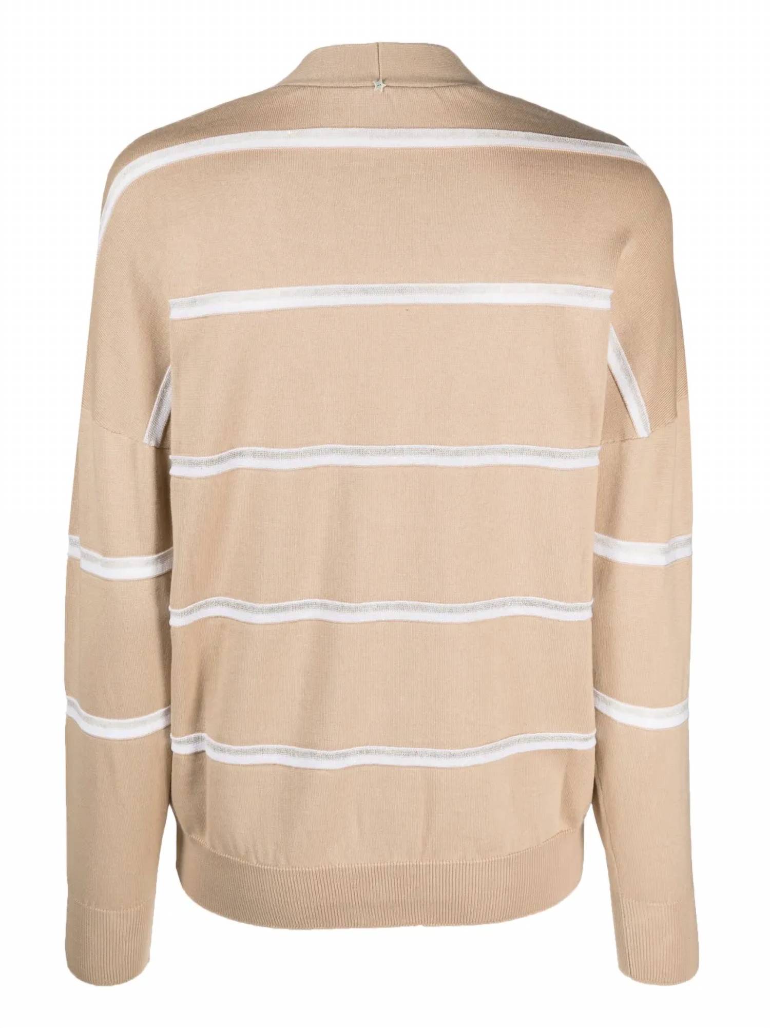 Lorena Antoniazzi Women's Stripe Long-Sleeve Cardigan in beige grey stripe - women's cardigan - detail view