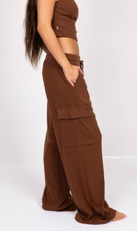 Rusty Remi Wide Leg Lounge Pant in brown - women's pants - detail view