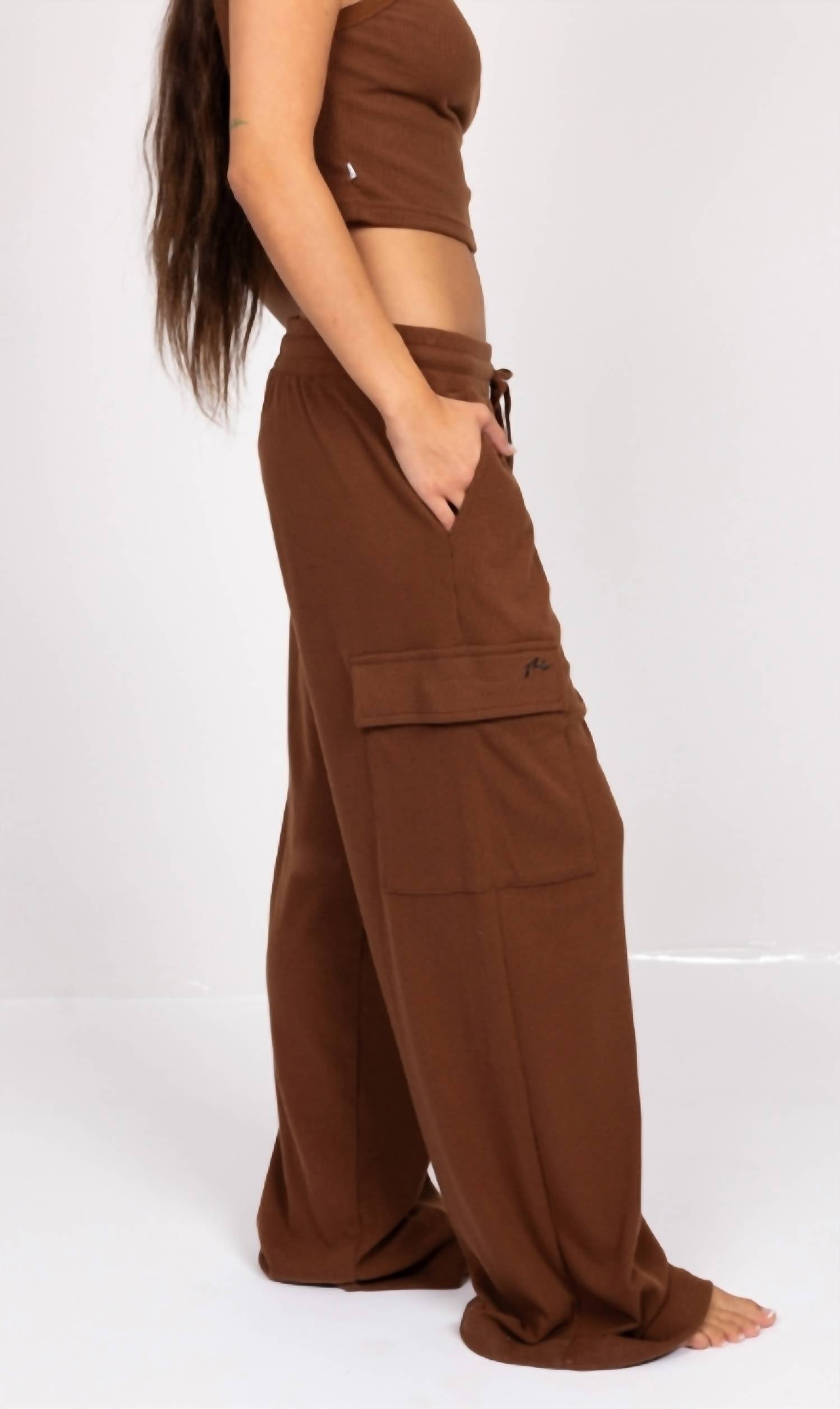 Rusty Remi Wide Leg Lounge Pant in brown - women's pants - detail view