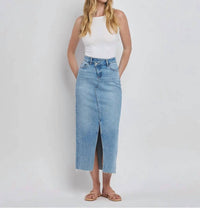 Vervet By Flying Monkey - Front Slit Maxi Midi Denim Skirt
