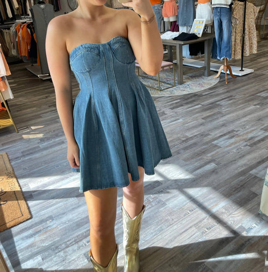 Blue Blush - Corset Strapless Denim Dress