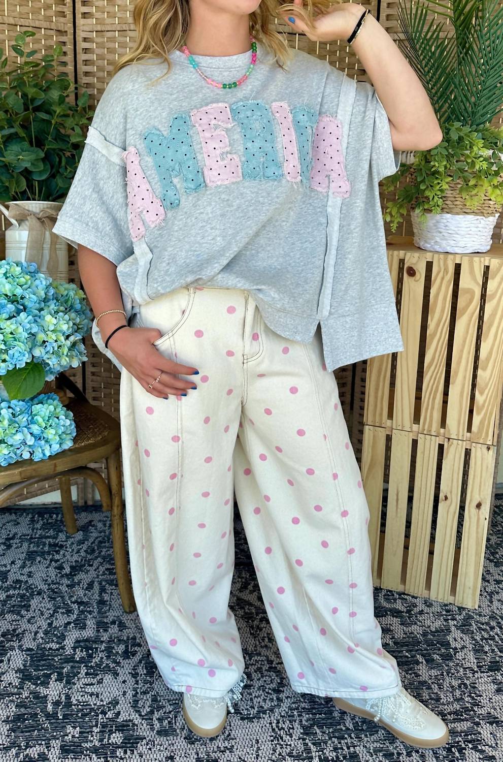 Peach Love - Americana Polka Dot Top