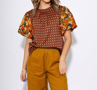 Ivy Jane Floral Flair Puff Sleeve Top in brown - women's blouse - view 5