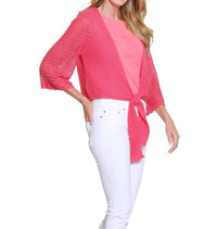 Multiples - 3/4 Sleeve Tie Front Waist Sweater Cardigan