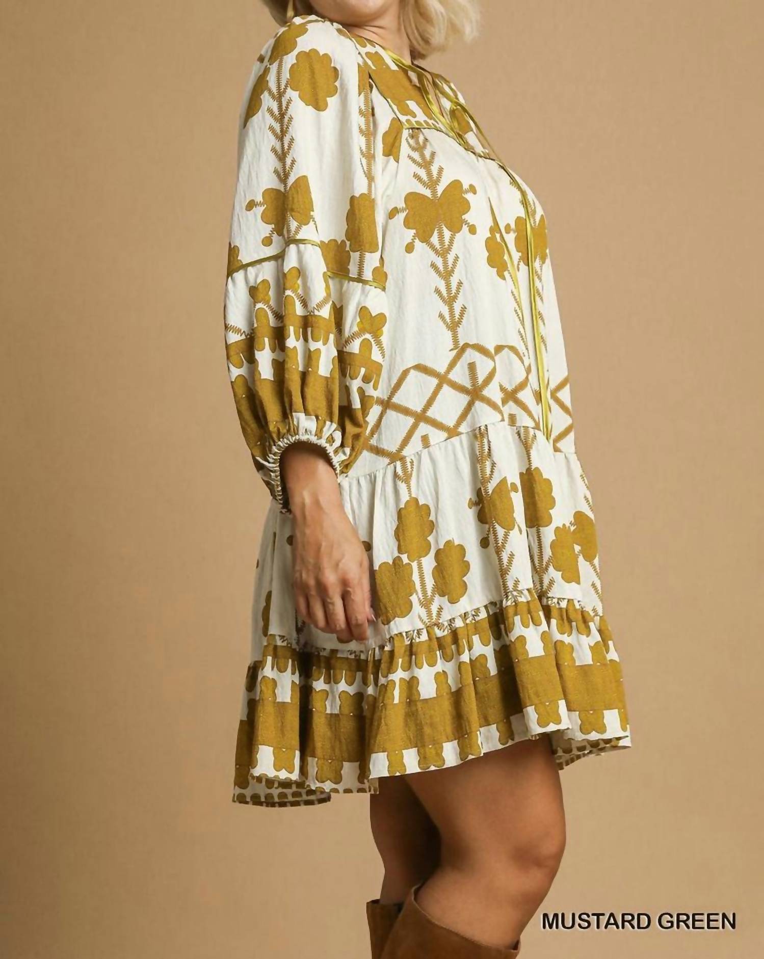 Style USA Tribal Print Dress - Plus Size in mustard - women's dress - alternate view