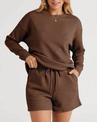 Shop Lala Loo - Textured Top And Drawstring Shorts Set