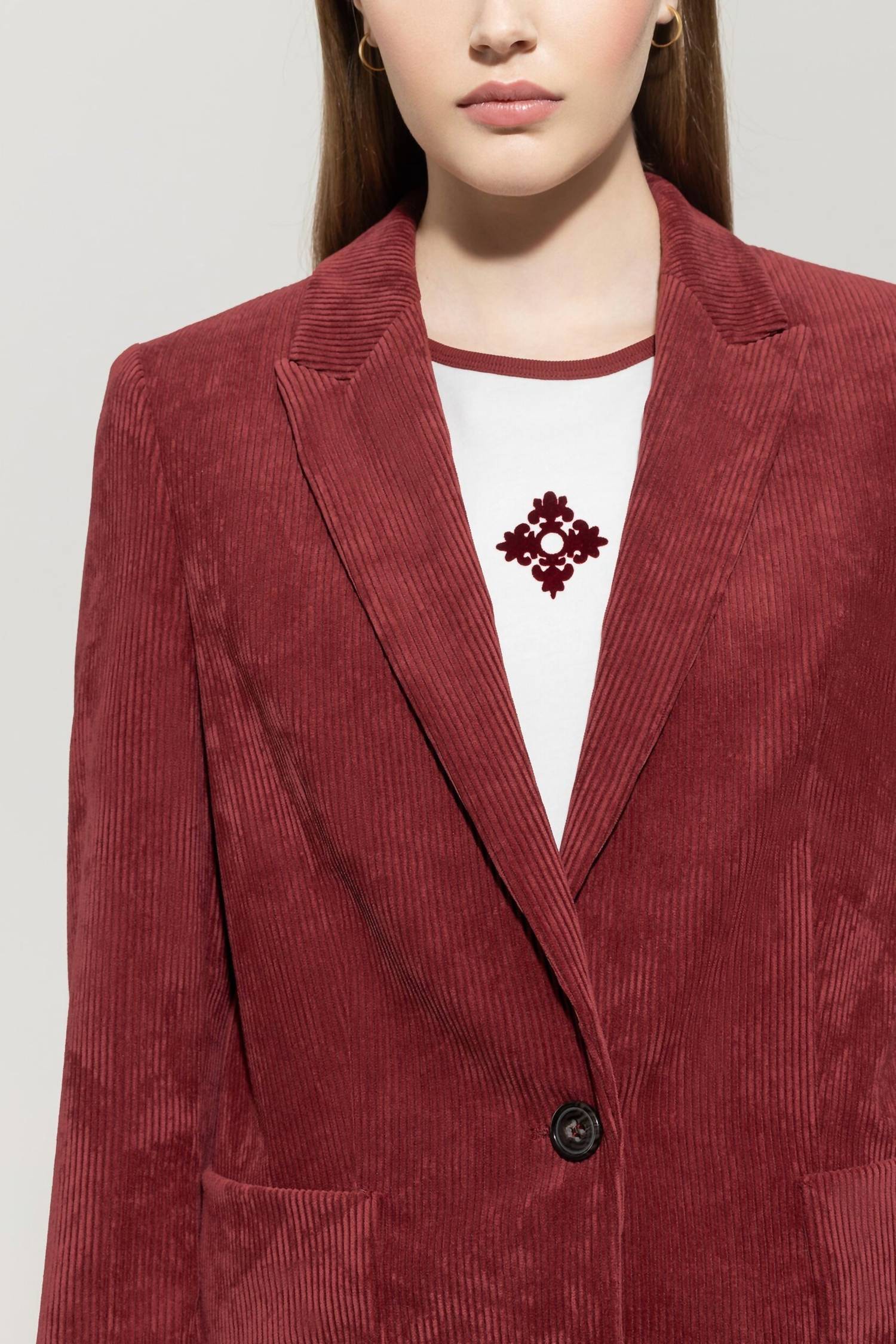LUISA CERANO Corduroy One Button Blazer in berry red - women's jacket - view 5