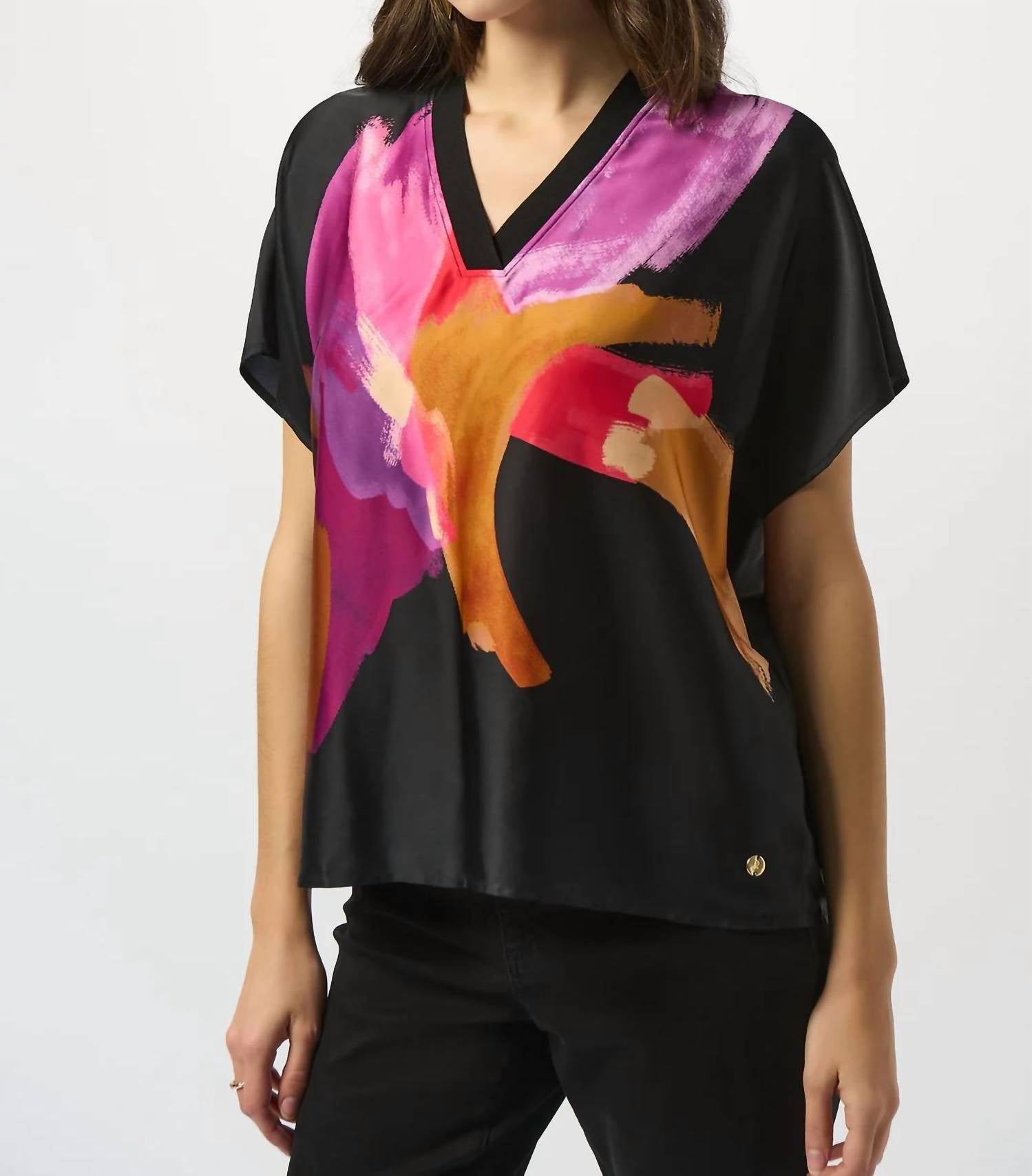 Joseph Ribkoff - Abstract Print Short Sleeve Boxy Top