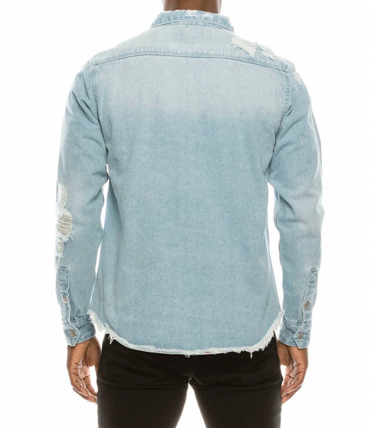 Victorious - Long Sleeve Button Up Distressed Denim Jacket