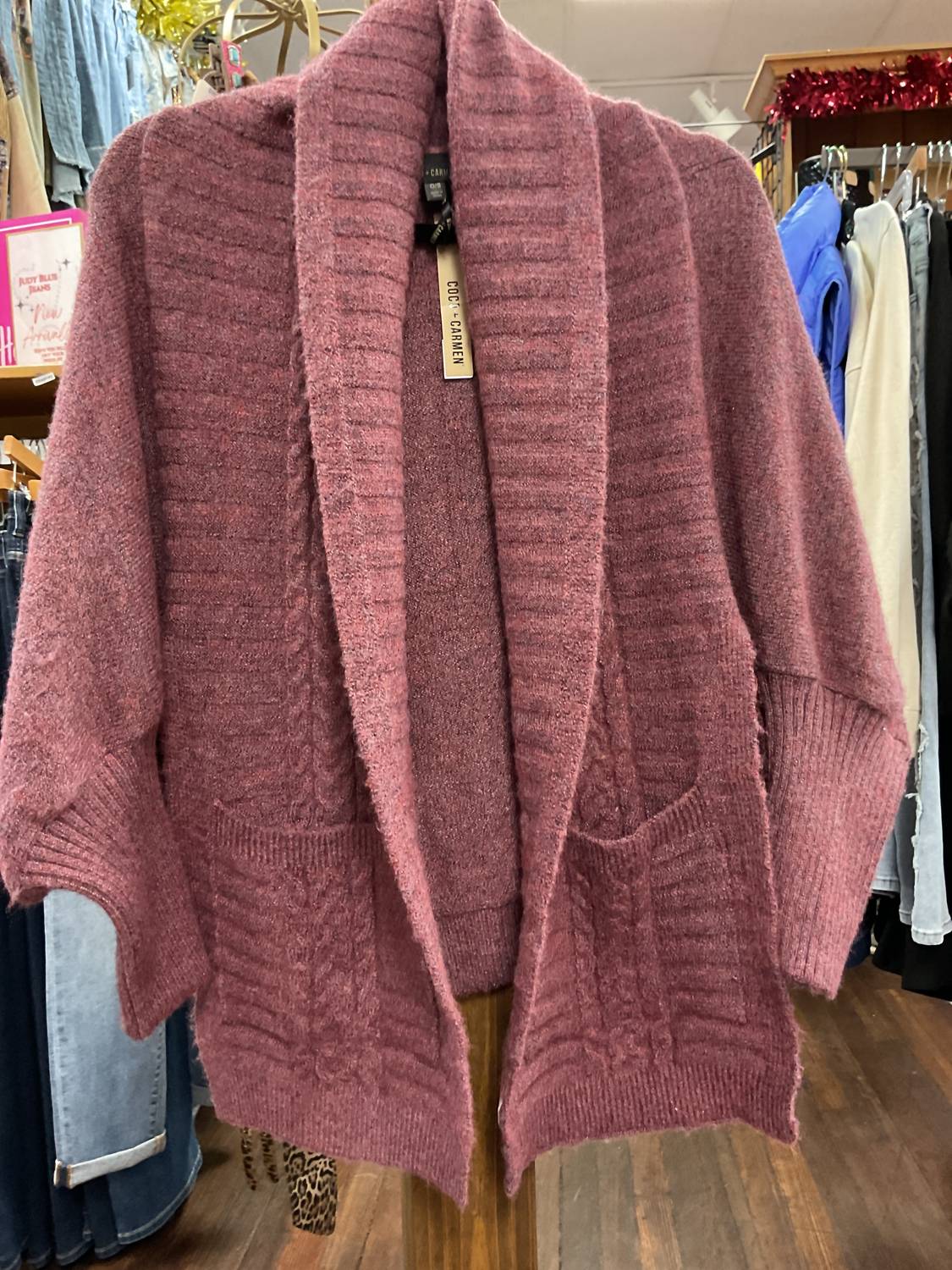 Coco + Carmen - Women's Mari Cropped Cable Front Pocket Cardigan