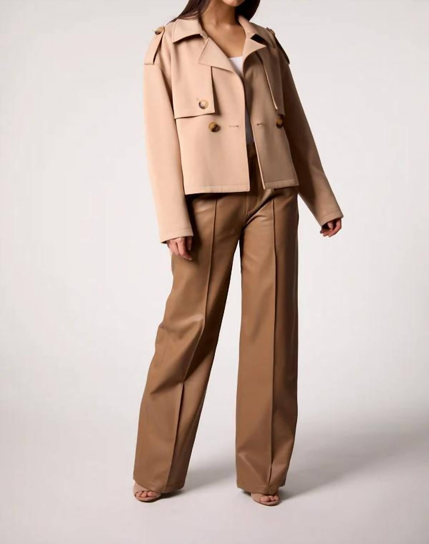 BLUE REVIVAL Charli Cropped Scuba Trench Coat in camel - women's jacket - view 4
