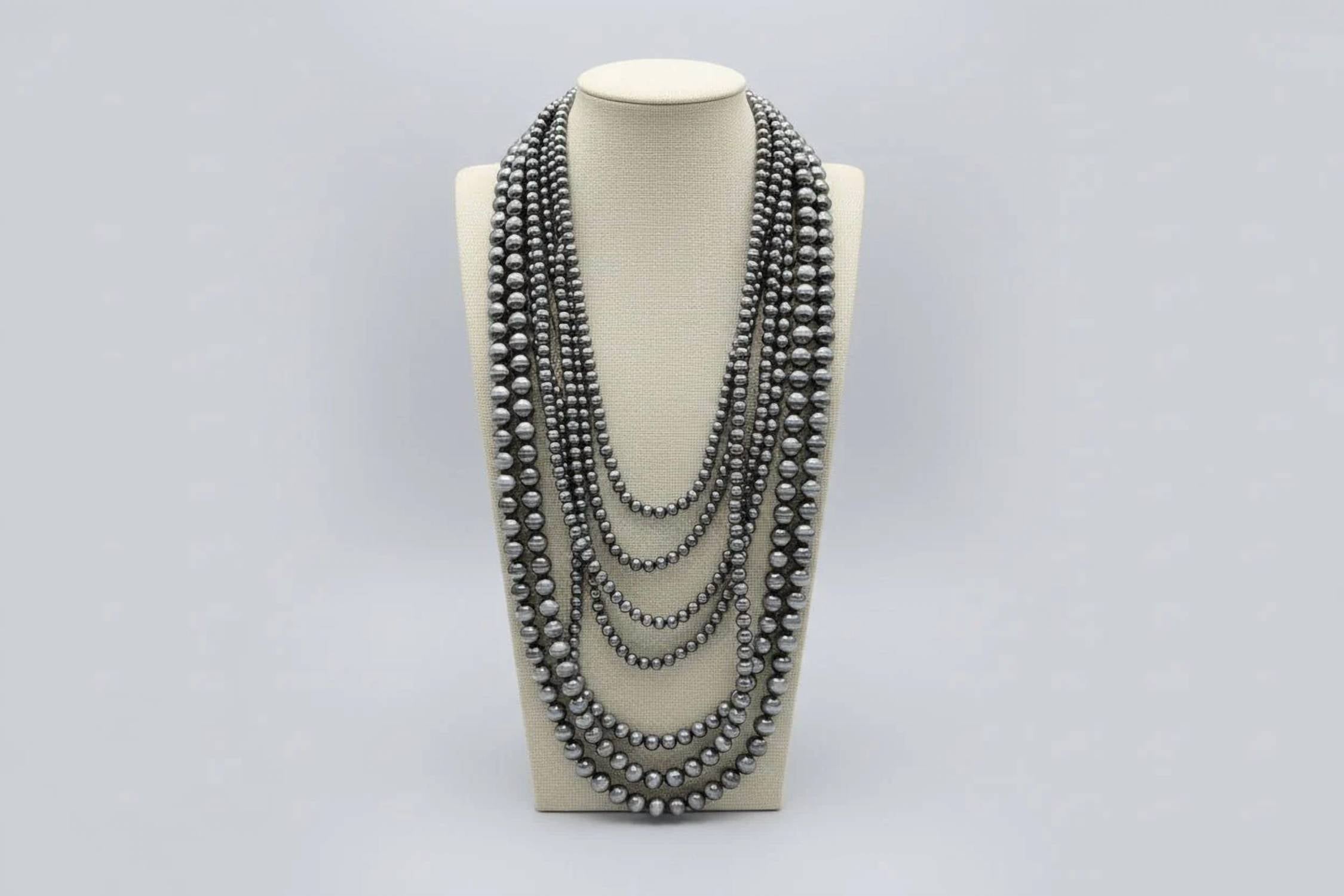 Tipi - Women's Eight Row Western Faux Sterling Pearl Statement Necklace