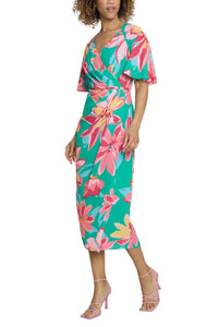 Maggy London - Floral Flutter Sleeve Faux-wrap Dress