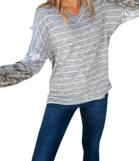 Haptics - SILVER SEQUIN CAMO SLEEVE SWEATER