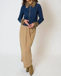 Central Park West Gia Denim And Fur Jacket in blue and brown - women's jacket