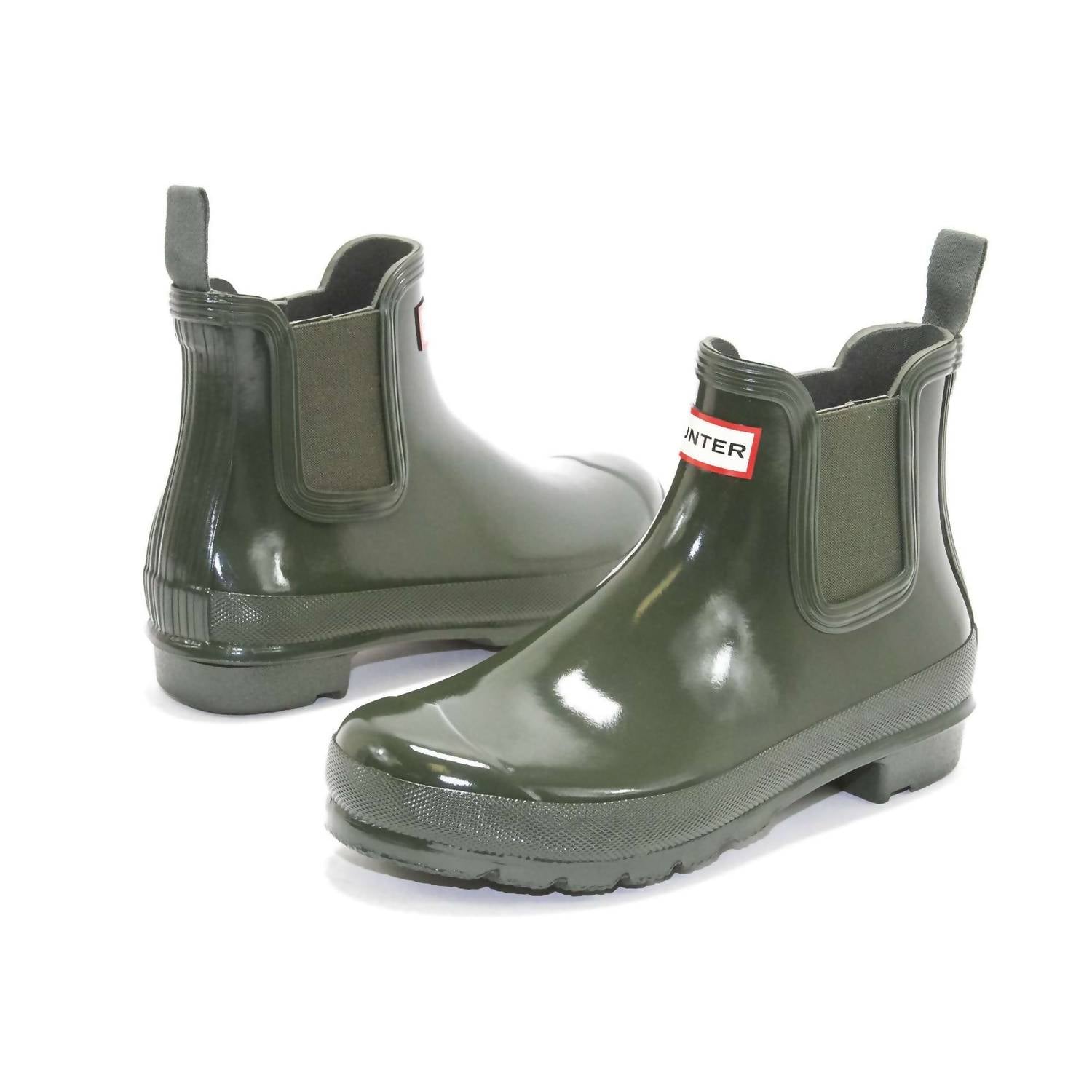 HUNTER Women's Chelsea Gloss Rain Boots in dark olive - women's shoe - view 5